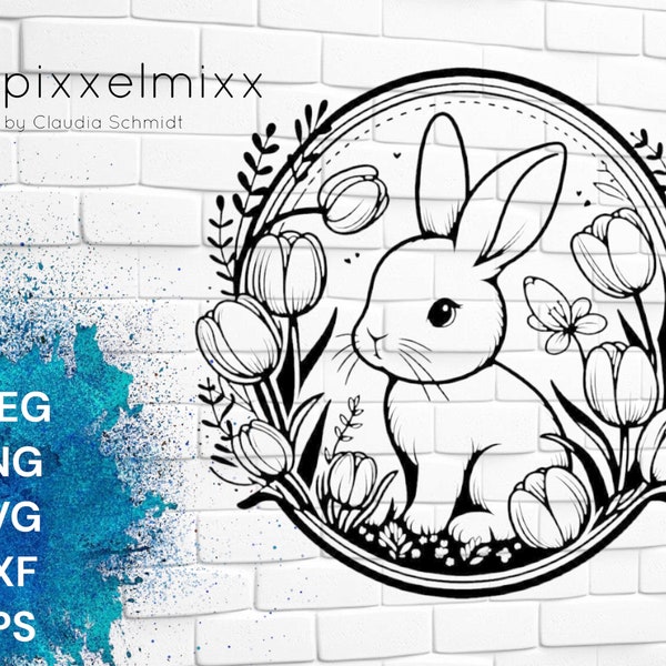 Süßer Hase, Ostern, Frühling, Vorlage, Plottervorlage, Laservorlage, goldiger Hase, svg, Blumen, Schneidedatei, Sublimation, Plotten, Cut