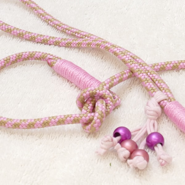 Slippers voor kleine honden, retrievers hondenriem show riem, 6 mm handgemaakt roze beige
