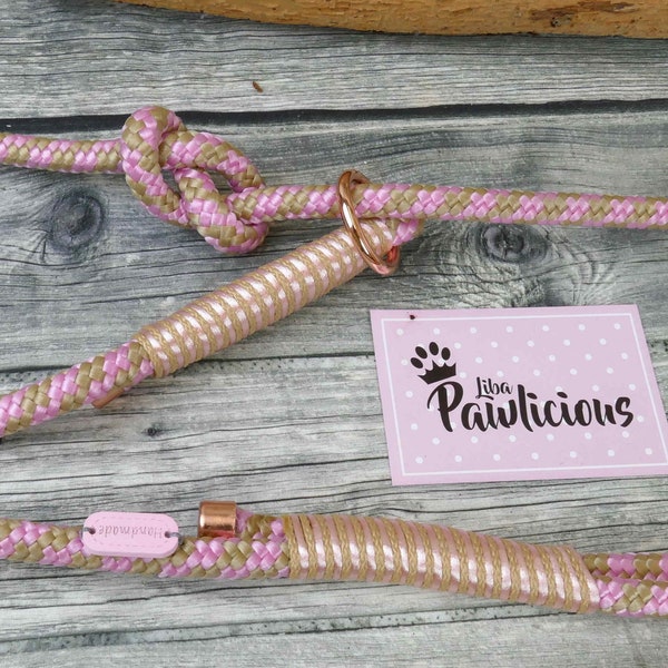 Agility Leash Dog Leash Retrieverleine for medium to large dogs Handmade pink with beige and rose gold by LibaPawlicious