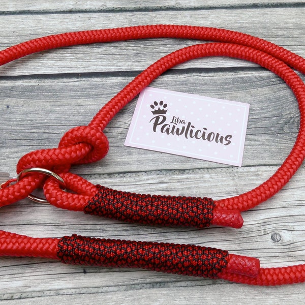 Agility leash Retrieverleine dog leash for medium to large dogs Handmade red with black by LibaPawlicious