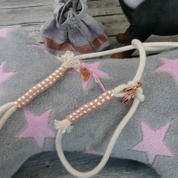 Guinzaglio agilità piccolo Retrieverleine mostra guinzaglio, 6 mm per cani di piccole e medie dimensioni Naturale fatto a mano con rosa