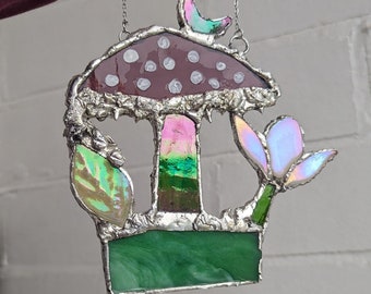 stained glass, ceramic decor wall hanging, window decor, hair pin flower , mushroom