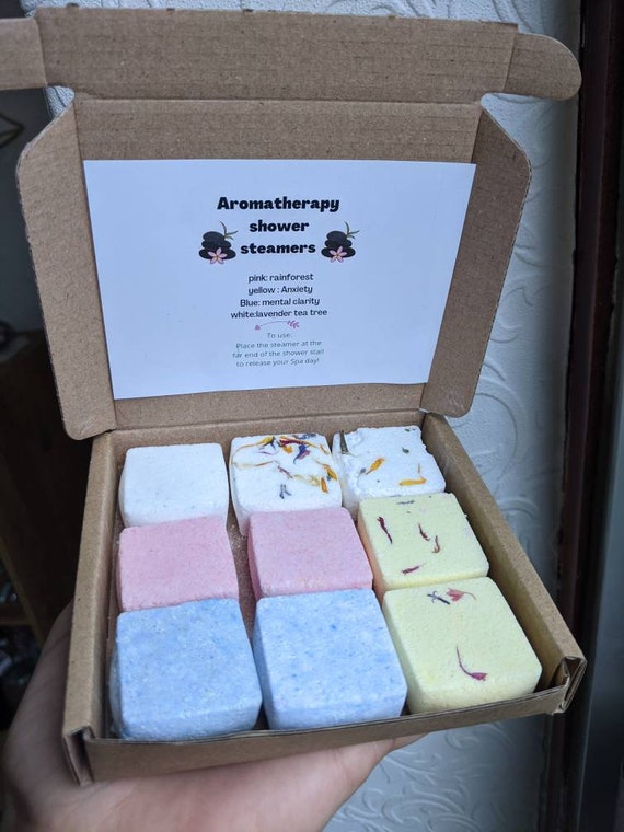 Aromatherapy shower steamers box, Blend of Essential oils, gift box MINI fizzies, anxiety blend, mental clarity, relax