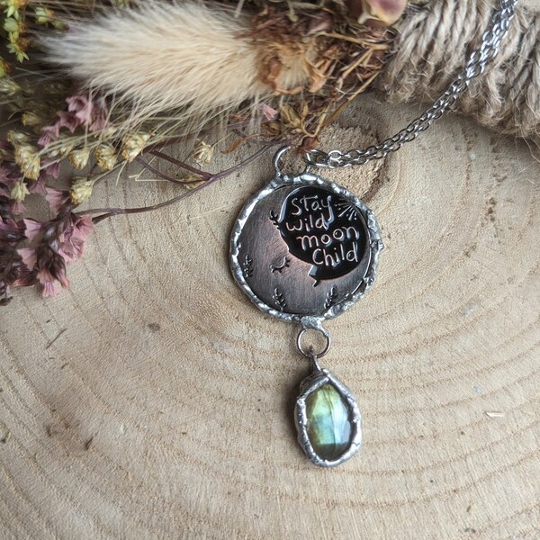 moon child necklace , labradorite gift necklace