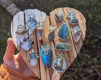 woodland collection, witchy jewelry, labradorite necklace, rainbow moonstone mountain