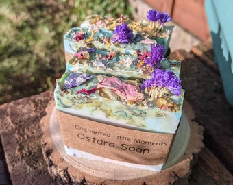 Ostara vegan Soap , dried flowers, gift soap, handmade botanical soap