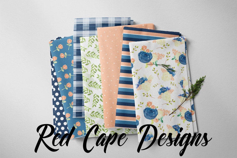 Seamless Digital Designs Scrapbook Peach and Navy Design Set 300DPI