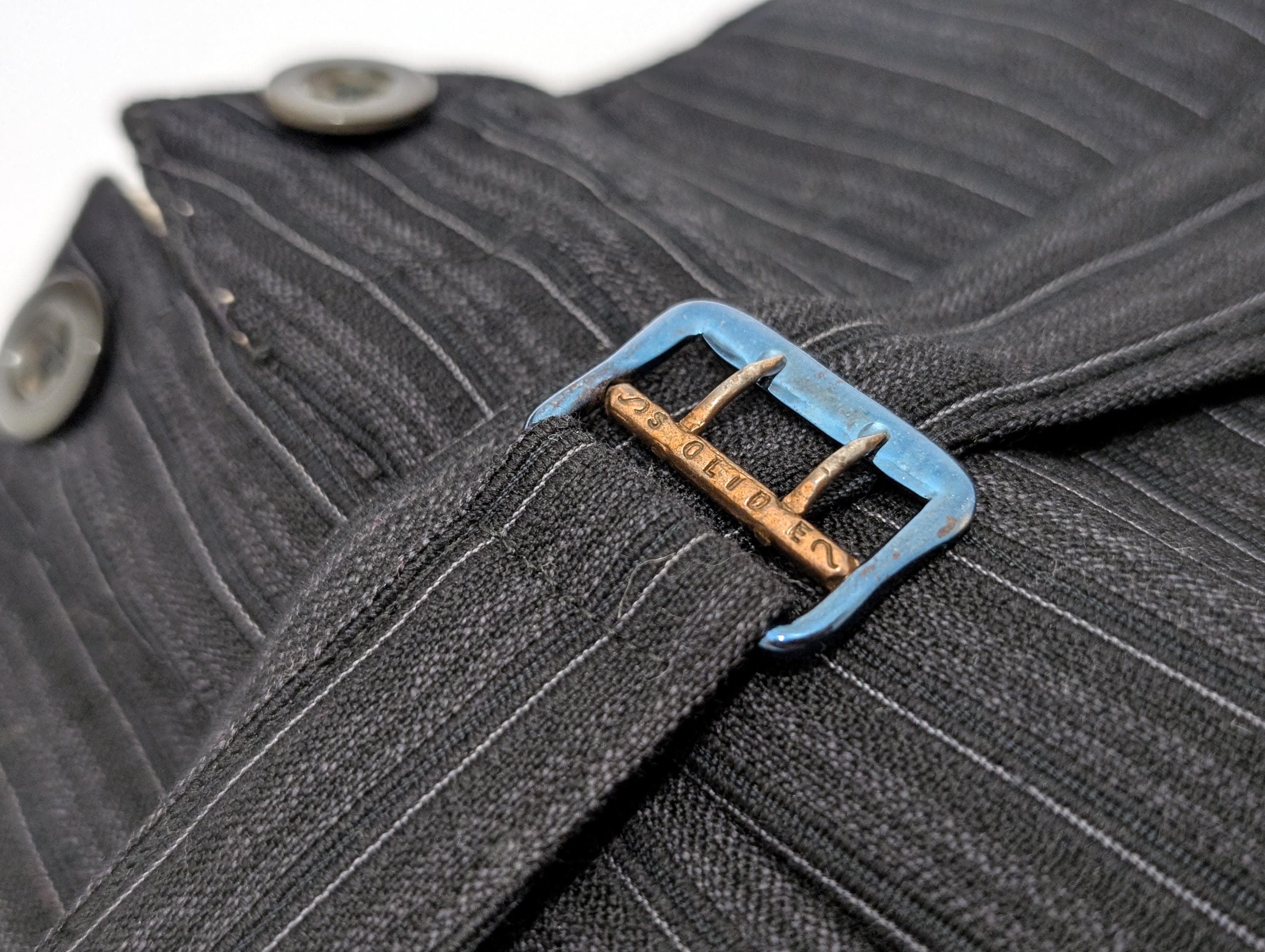 Vintage 50s Black Striped Buckle Back Trousers Mans Working Class