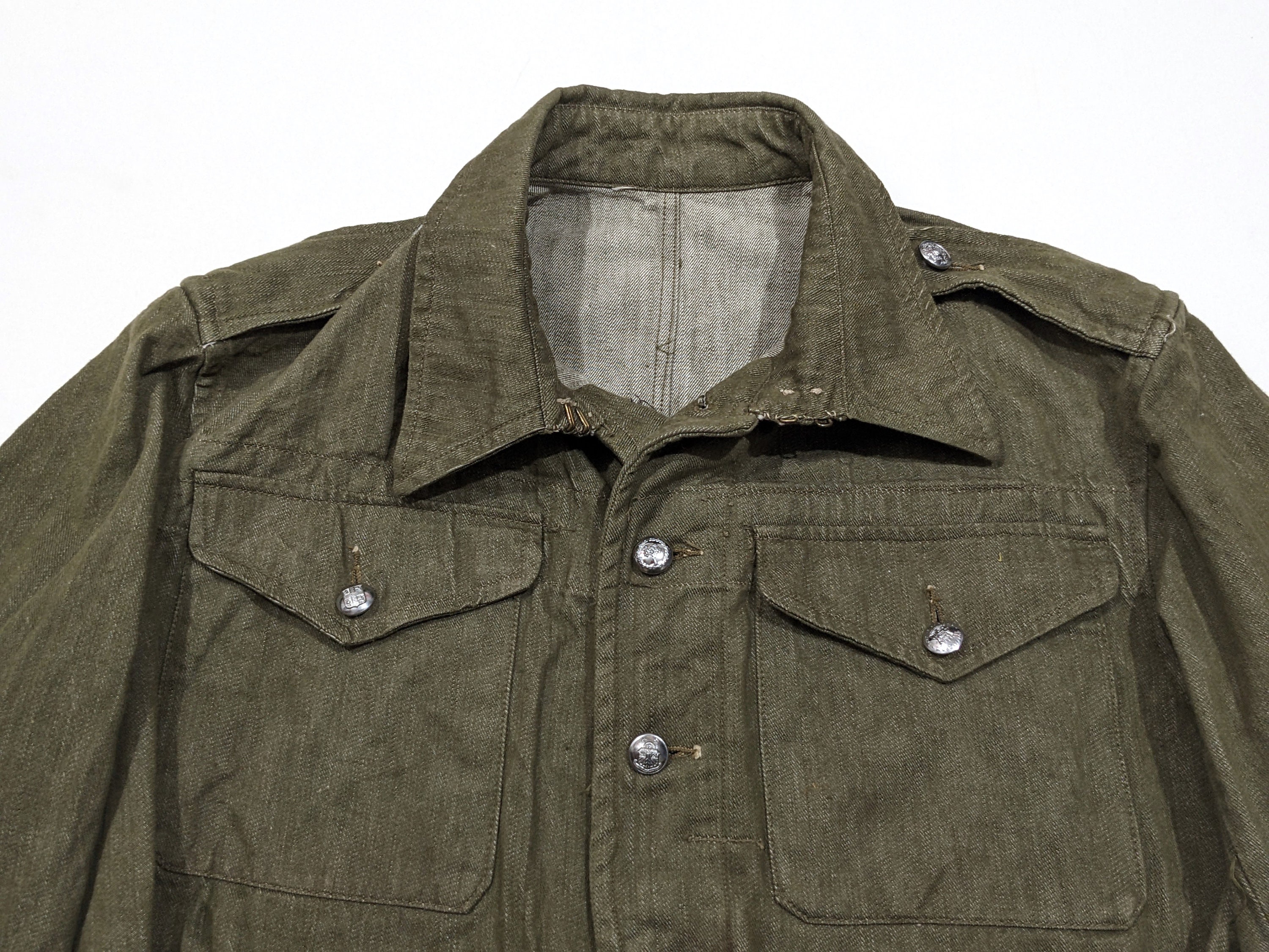 Vintage 50s British Army Green Overalls Denim Blouse Jacket