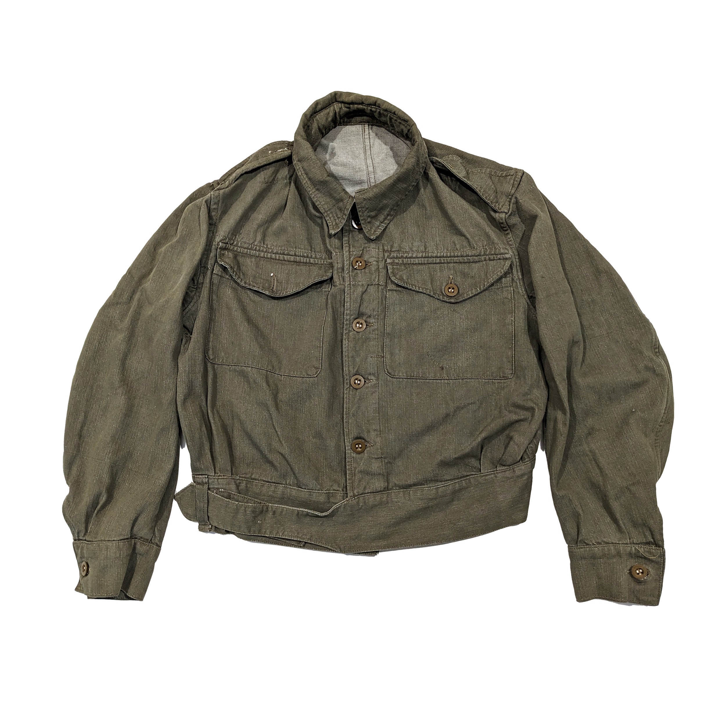 Vintage British Army Green Denim Battledress Blouse Jacket Vintage British Army Green Denim Battledress Blouse Jacket