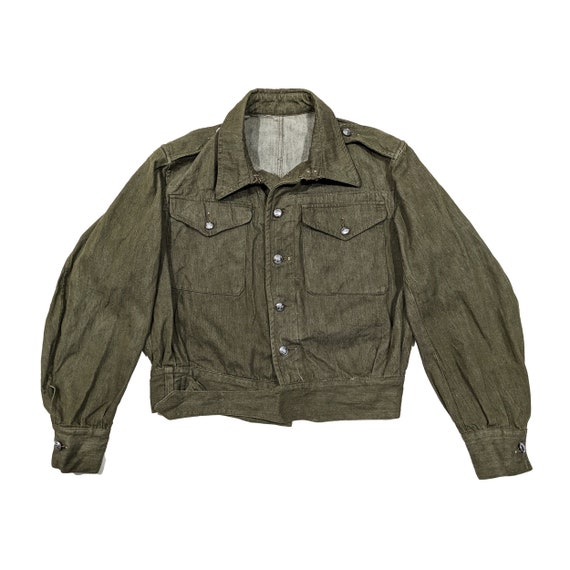 ジャケット・アウター 50s BritishArmy GreenDenim BD Jacket 50's] BRITISH ARMY GREEN DENIM BATTLE DRESS JACKET SIZE.7