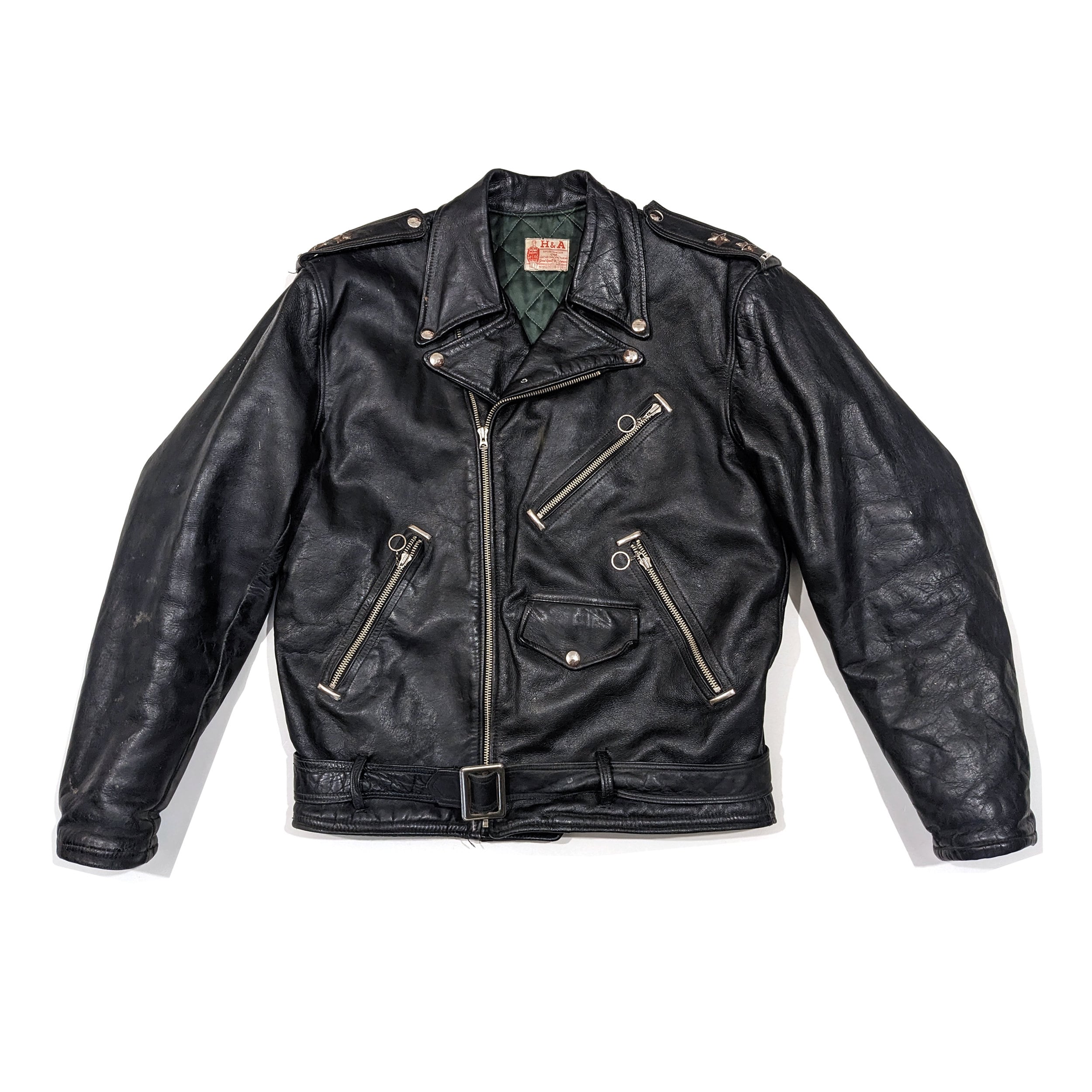 ジャケット・アウター vintage 50s leather jacket ITALY Vintage 50s H&A Black Leather Motorcycle Jacket Made in