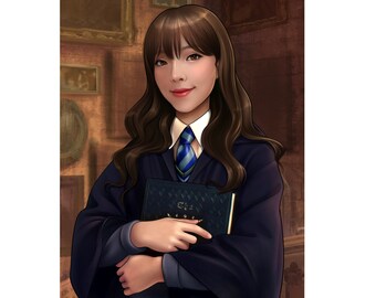 Creative Gift. Wizard School theme, Custom Portrait. Best Gift For Wife. Girlfriend Idea For Gift. Digital Family, Portrait From Photo.
