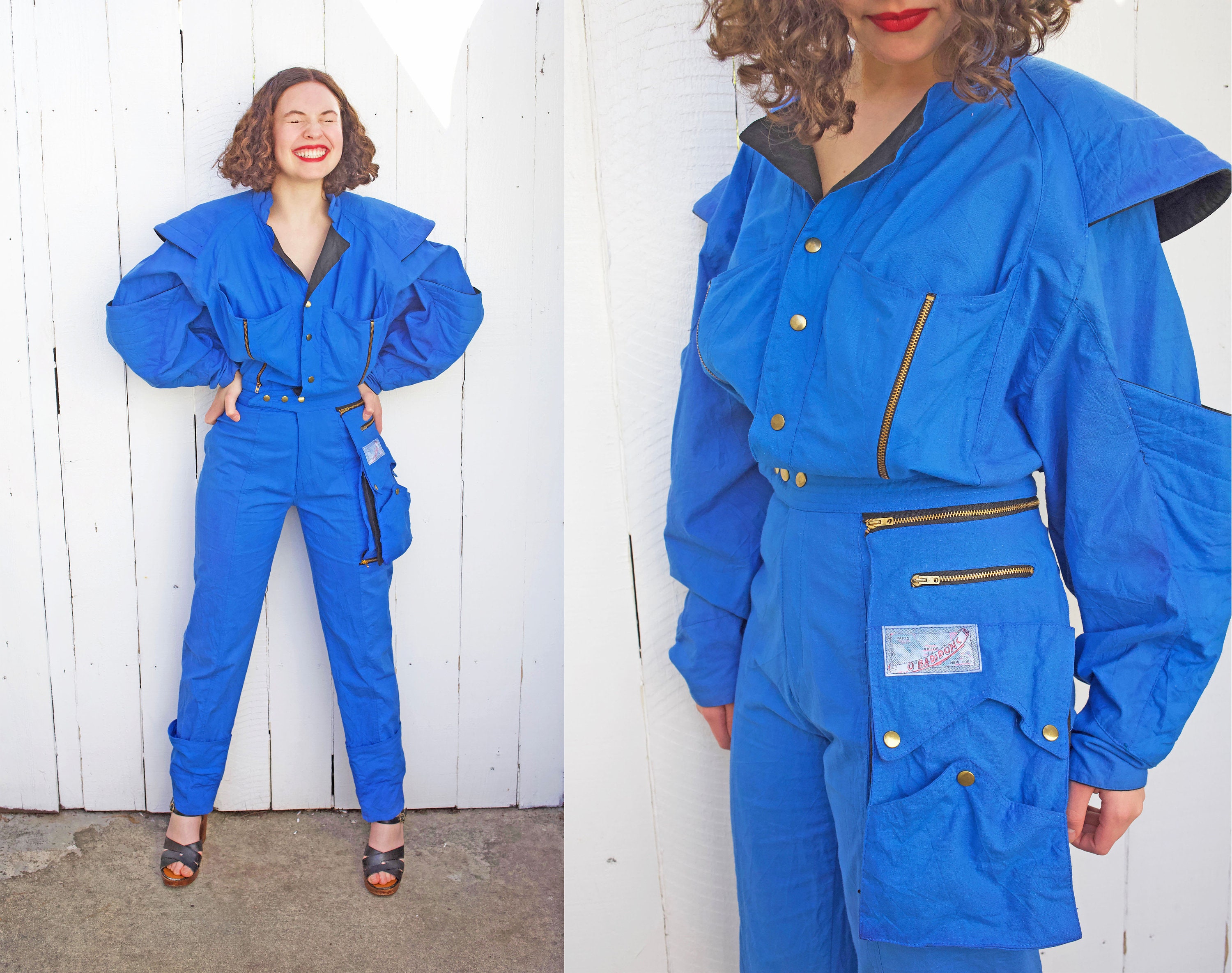 Jumpsuit New Yorker Tasche Blau Grafik-Tee Summer Tops Niedliche