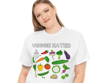 Veggie Eater T-Shirt, Vegan Tee, Vegans Gift, Cute Vegan Shirt, Vegetarian Top, Vegetable, Friend Birthday Gift, Unisex Heavy Cotton Tee
