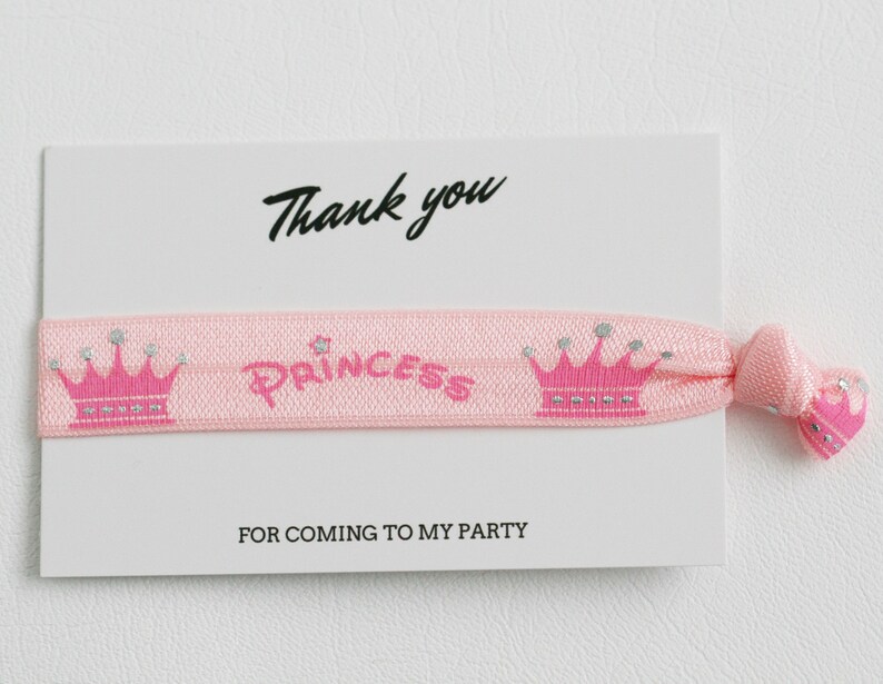 Princess Birthday Party Favours~Princess Party Favors~Pink Silver Hair Ties~Friendship Wristbands~Goodie Bag Fillers~Party Thank You Gifts