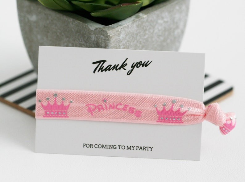 Princess Birthday Party Favours~Princess Party Favors~Pink Silver Hair Ties~Friendship Wristbands~Goodie Bag Fillers~Party Thank You Gifts