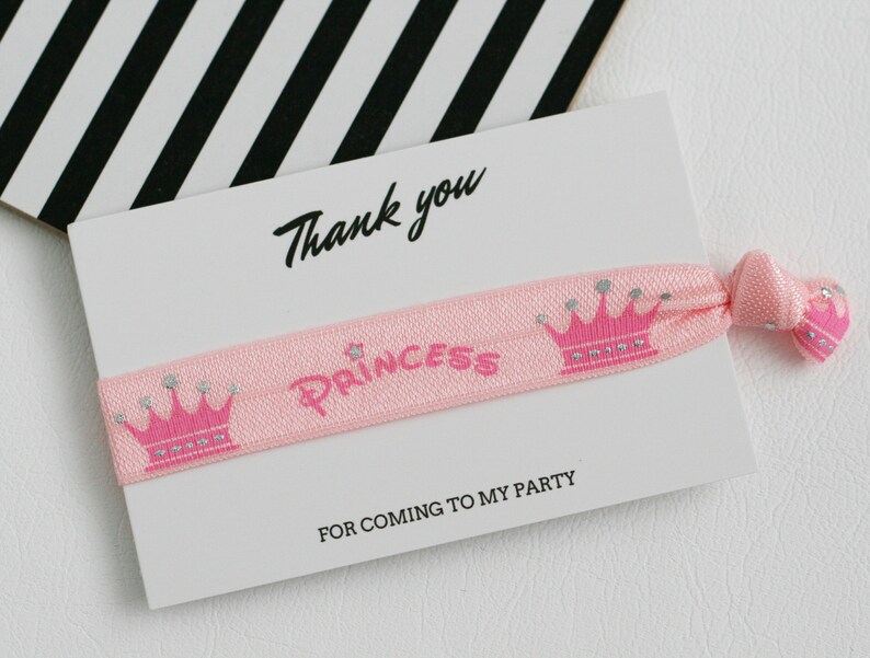 Princess Birthday Party Favours~Princess Party Favors~Pink Silver Hair Ties~Friendship Wristbands~Goodie Bag Fillers~Party Thank You Gifts