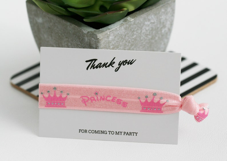 Princess Birthday Party Favours~Princess Party Favors~Pink Silver Hair Ties~Friendship Wristbands~Goodie Bag Fillers~Party Thank You Gifts
