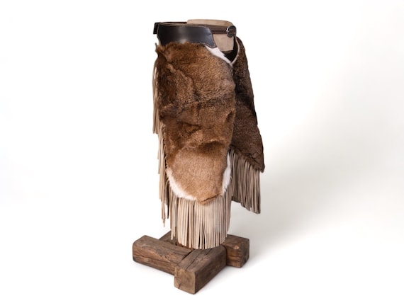 Handmade leather cowboy or cowgirl chinks with European fallow deer fur