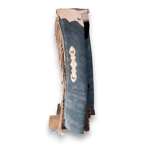 Made-to-order Handmade leather shotgun chaps with fringes and decorations