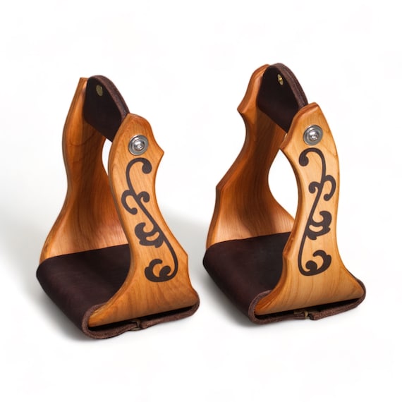 Handmade luxury wooden western stirrups with inlay 4"