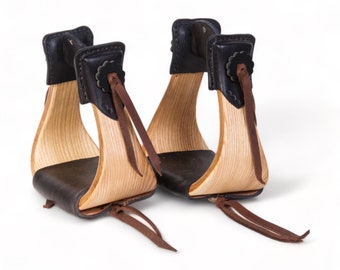 Paire D'Étriers Western En Bois Large - 4 Pouces - Recouverts D'Acier - Cloche En Bois Neufs