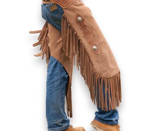 Chaps Marron Fait Main Usa Chaps En Cuir Sur Mure Pour Fusil De Chasse - Marron, Neufs, Fabriqués Aux USA (R Bar K) Fez Chapeau