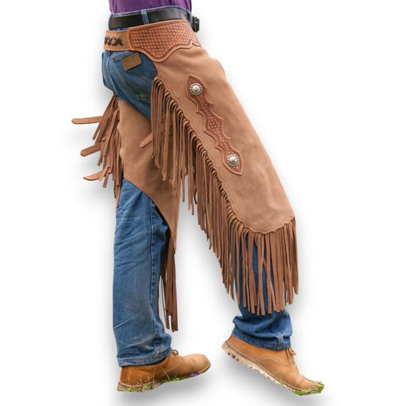 Made-to-order Handmade leather chinks with fringes