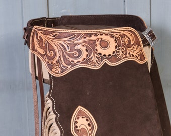 Chinks in pelle scamosciata lavorata a mano – Attrezzatura da cowboy/cowgirl