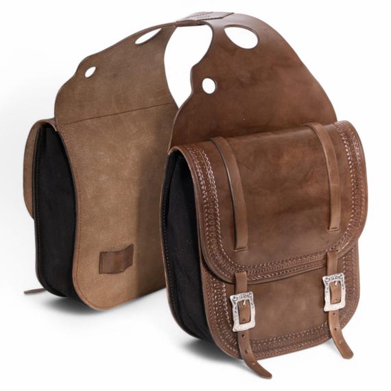 Custom Rear Western Leather Saddle Bags – XL, Hand-Tooled, Made-to-Order