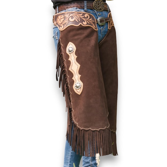 Made-to-order Handmade leather chinks with fringes