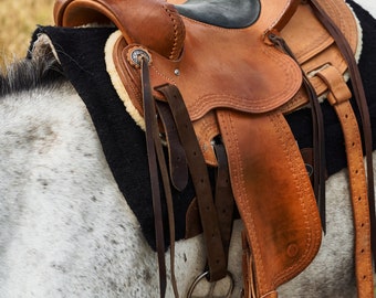 Western Tapaderos étriers selle fait à la main cousu rugueux en cuir
