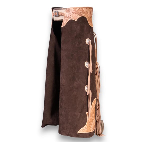 Made-to-order Handmade leather batwing chaps with fringes  and corners