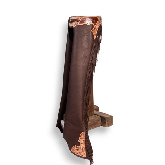 Custom Brown Leather Show Chaps with Ostrich Leg Inlay – Handmade to Order