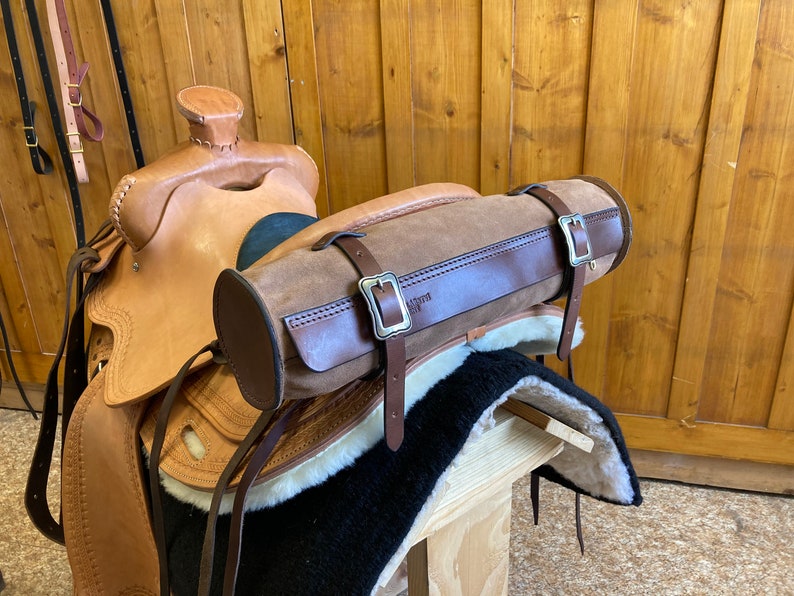 Leather Suede Cantle Bag – Western Saddle Roll Bag, Handmade in Europe ...