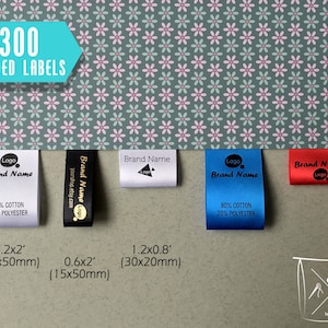 Qty 300- Custom folded satin label - Fold over satin tag - Custom design brand label - Care instructions