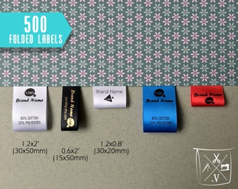 Qty 500- Custom folded satin label - Fold over satin tag - Custom design brand label - Care instructions