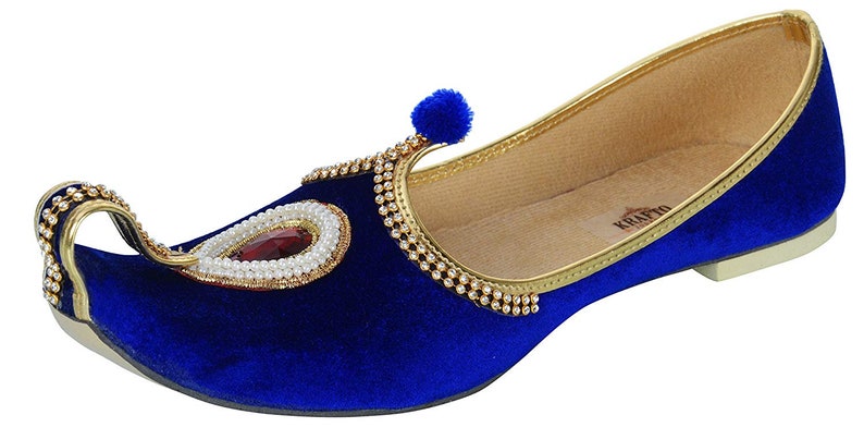 Handmade Mojari Men/'s Blue Velvet Rhinestone Ruby Mojaris A