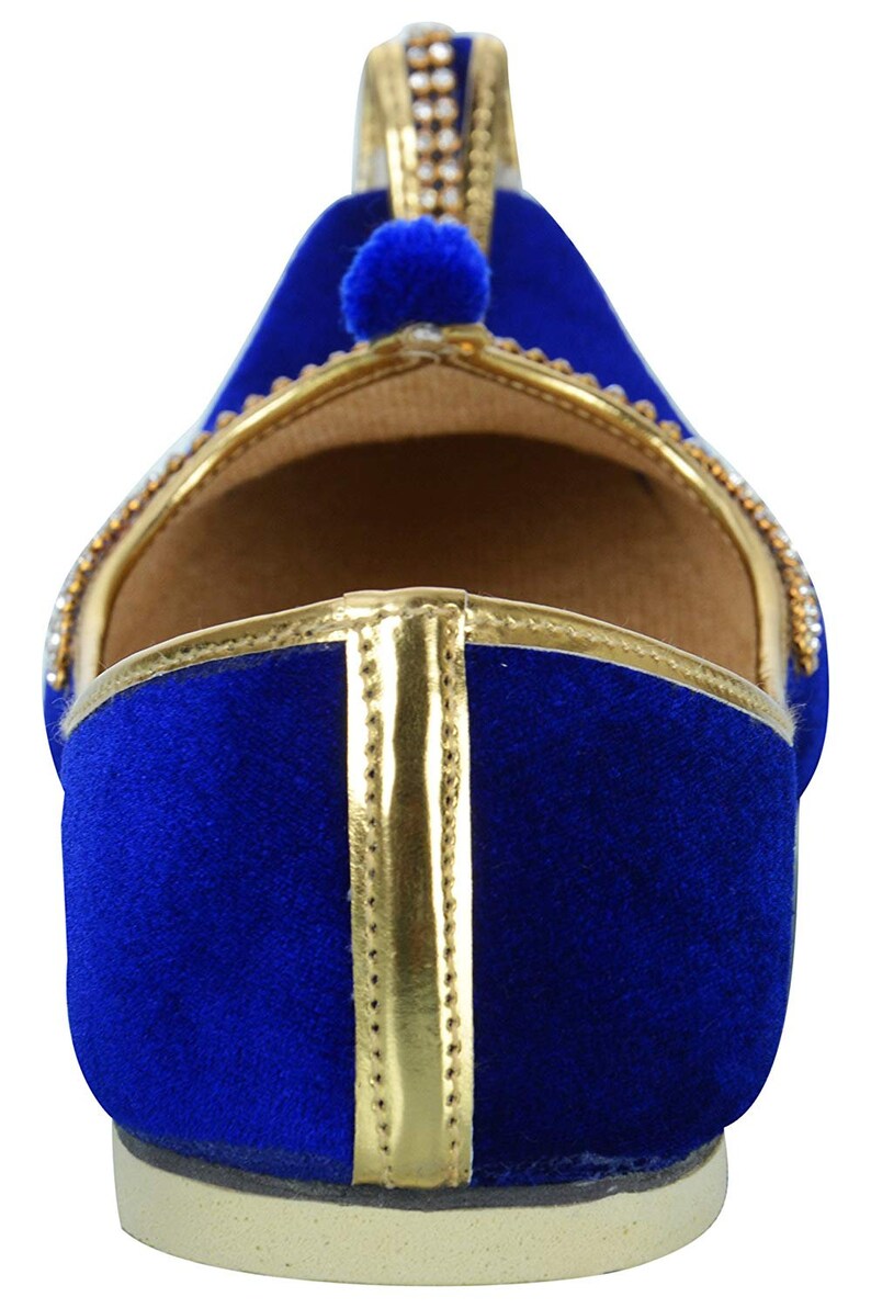 Handmade Mojari Men/'s Blue Velvet Rhinestone Ruby Mojaris A