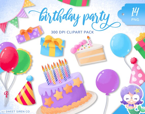 Pack Clipart Fete Anniversaire Cake Ballons Cadeau Clip Art Etsy