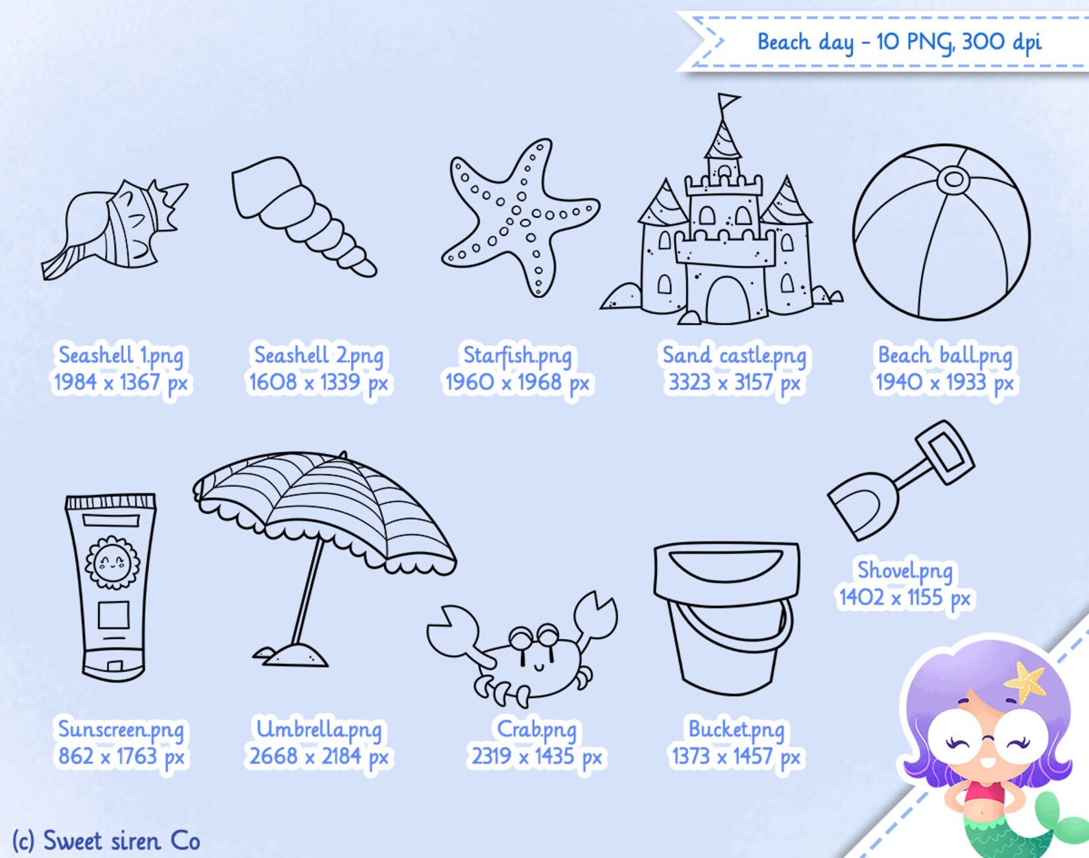 Beach Day Digital Stamps / Black and White Vacation Graphics Etsy