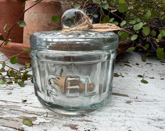 Glass Salt Cellar w Tiny  Wood Scoop