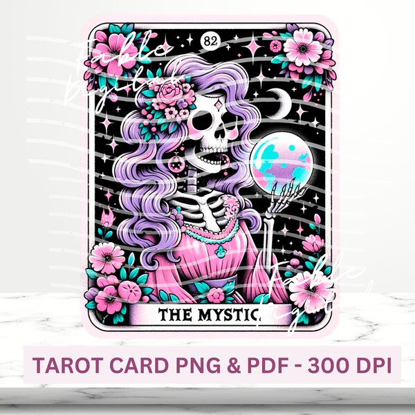 The Mystic Skeleton Tarot Card PNG, Funny Witch Skeleton Sublimation Graphic, Witchy T-Shirt Design, Digital Download Funny tarot