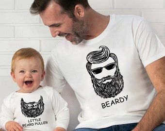 Beardy Daddy & Little Beard puller Matching Dad and Baby Son Daughter Set New Dad Gift Bodysuit Babygrow Shirt Vest T shirt gift set