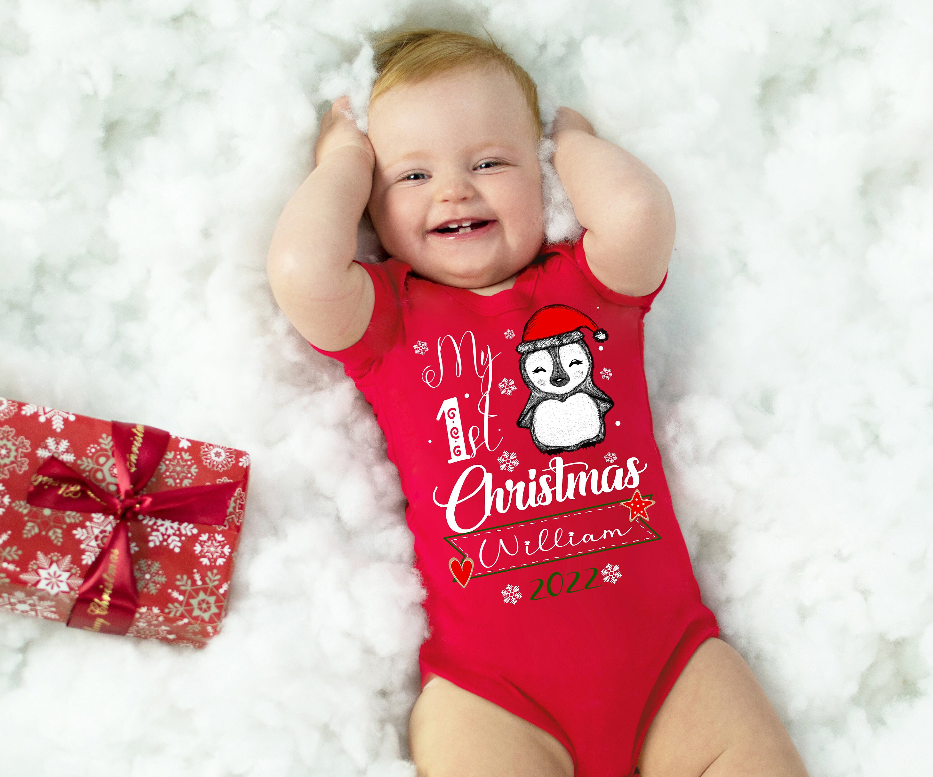 Personalized My 1st Christmas Baby Grow and Hat Set Outfit - Etsy UK