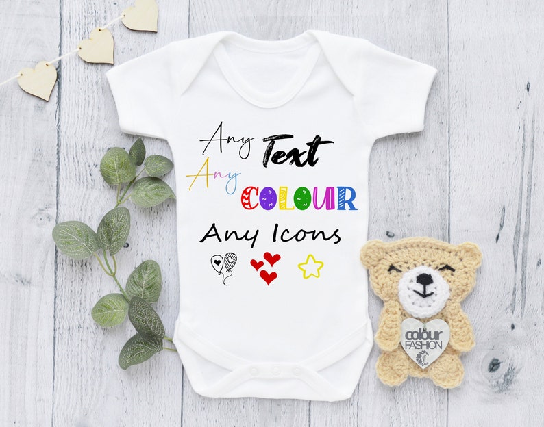 Create Your Own Any Text Colour Message Personalised Custom 0-24 Bodysuit Babygrow vest Baby Gift Boy Girl 