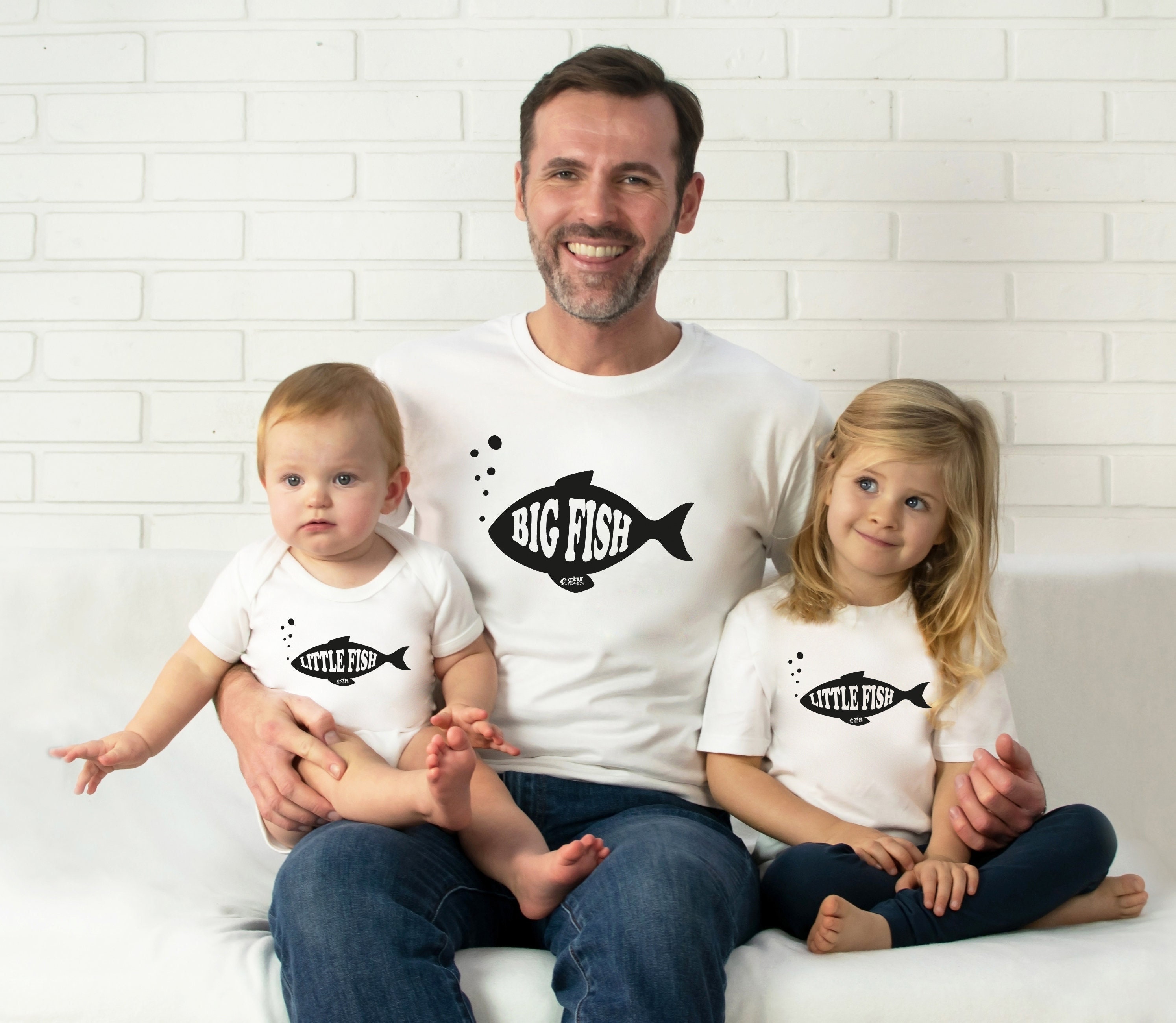 Big Fish Little Fish , Mens T-shirt Dad Daddy Baby Matching Set Shirt  Bodysuit Vest Babygrow Baby Shower Gift for New Dad Boy Girl Fishing -   New Zealand
