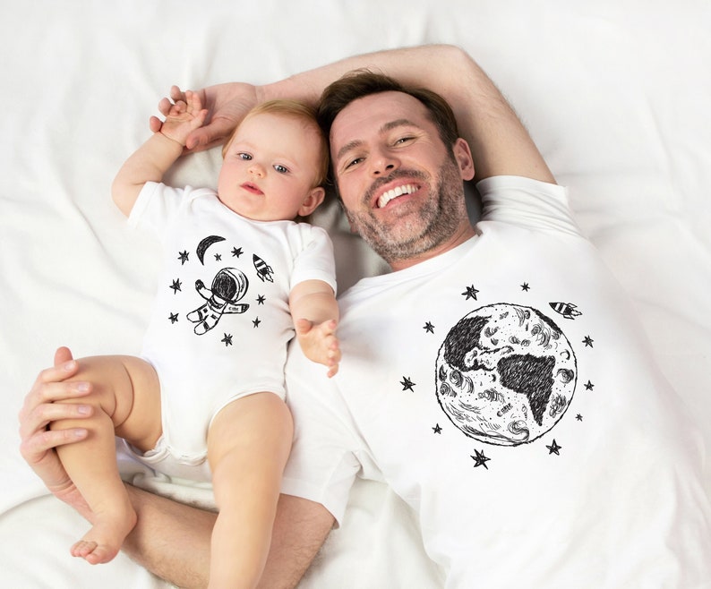 Moon and Astronaut Dad Baby Matching Set , Gift for dad , Baby Bodysuit , matching t shirts babygrow vest shirt , baby shower gift , New Dad 