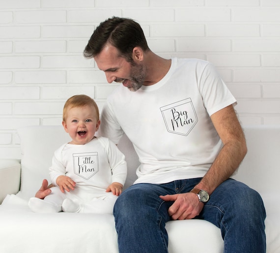 Matching Set T Shirt Dad & Baby/ Mum LITTLE MAN BIG MAN Baby Shower gift 